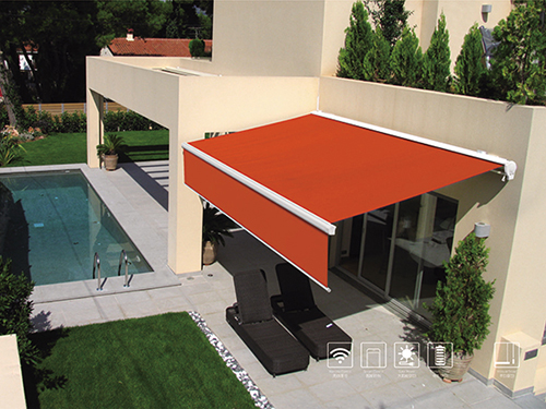 垂幔式抗风型曲臂遮阳篷